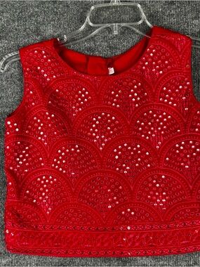 Repeat Designer Studio Red Sequin & Embroidered Crop Top Size 38